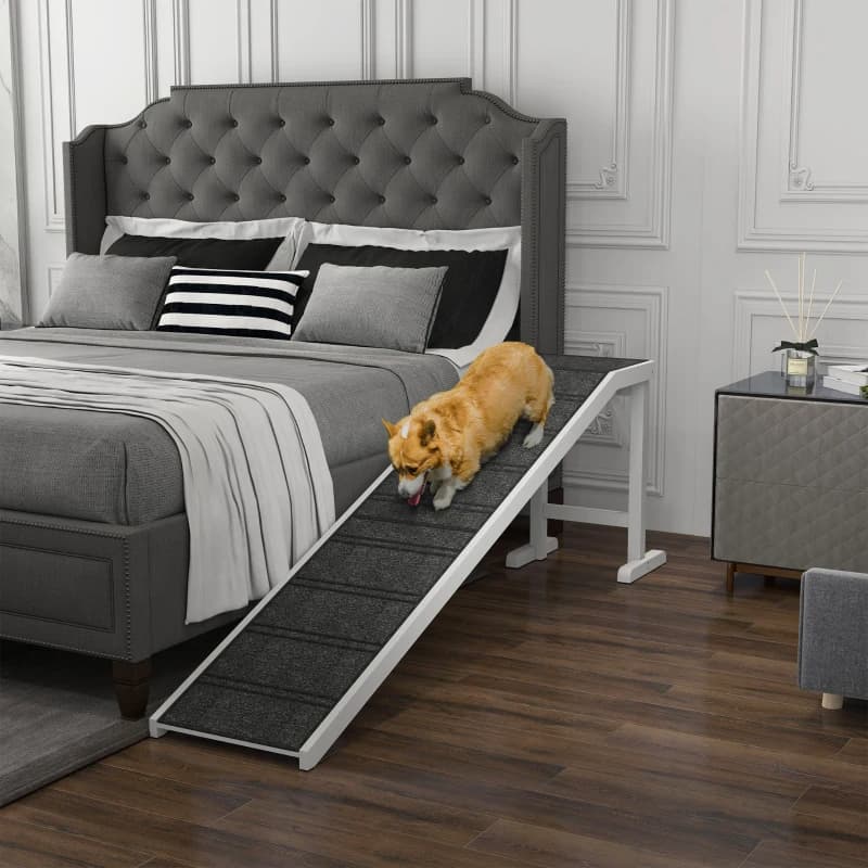 PawHut Dog Ramp Foldable With Non-slip Carpet Top Platform, Gray, White