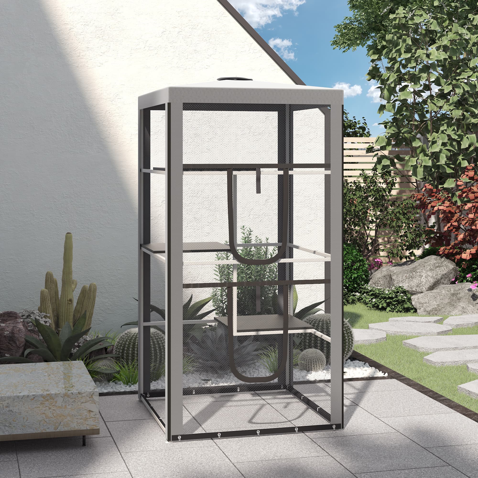 H Cat House Kitten Enclosure Playpen Frame with 3 Platforms