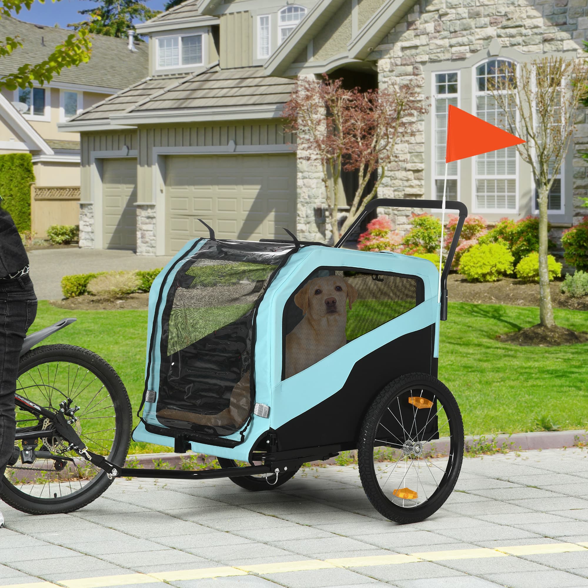 2-in-1 Dog Bike Trailer Pet Stroller Carrier for Large Dogs with Hitch