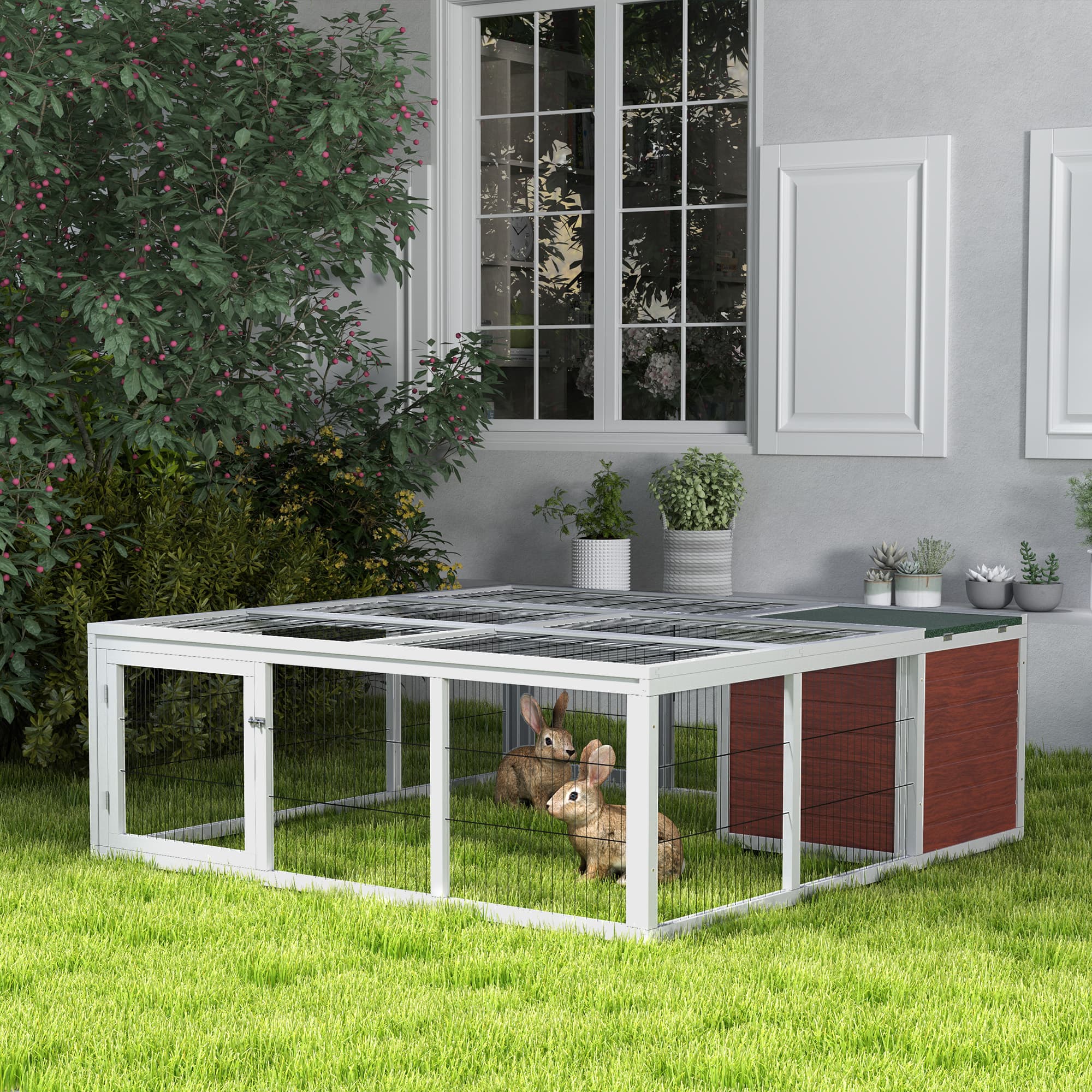  64" Wooden Outdoor Rabbit Hutch Playpen Tortoise House Habitat with Run and Enclosed Cover
