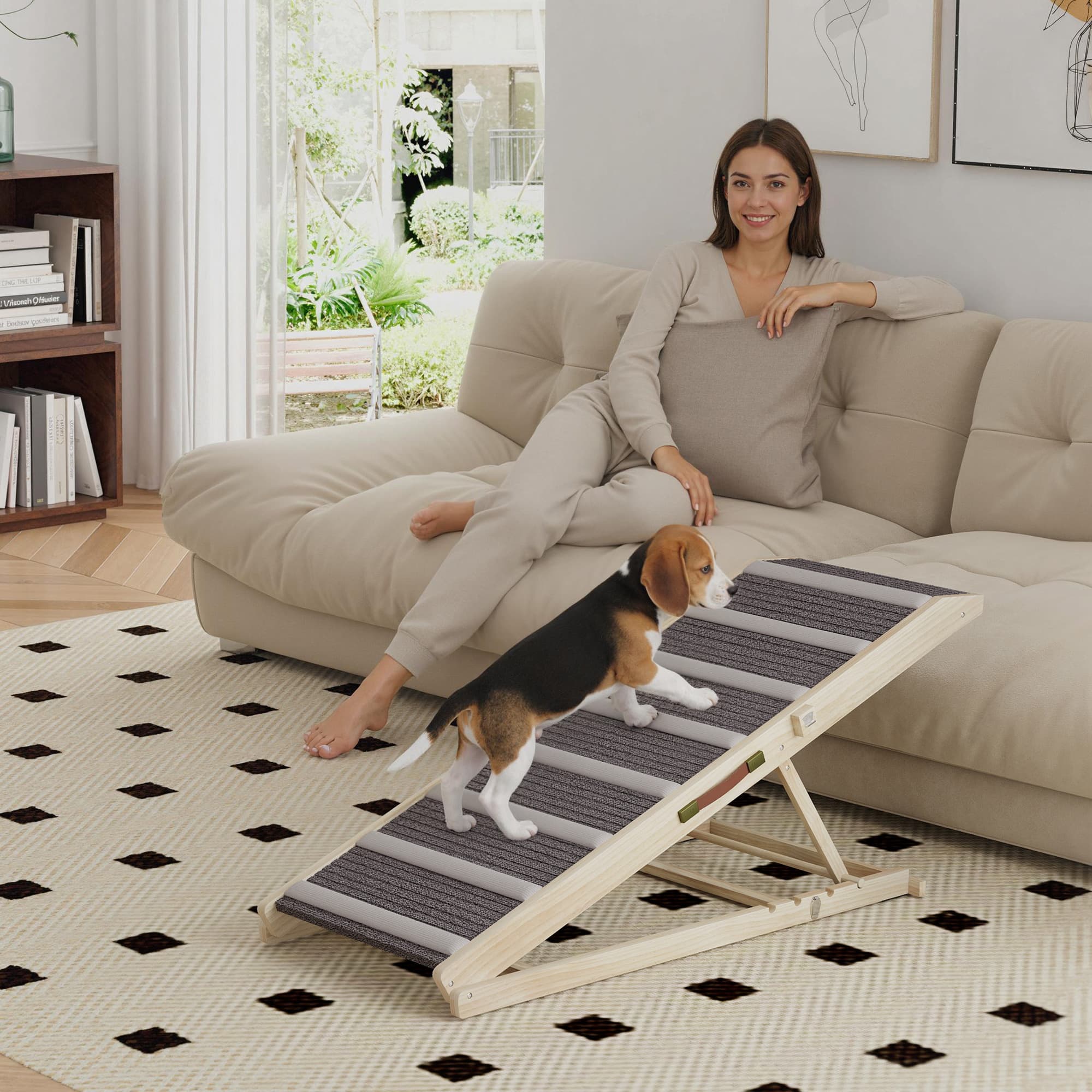  Dog Ramp for Couch, Foldable Pet Ramp for Small to Large Dog, 4 Adjustable Height from 16" to 23.5"