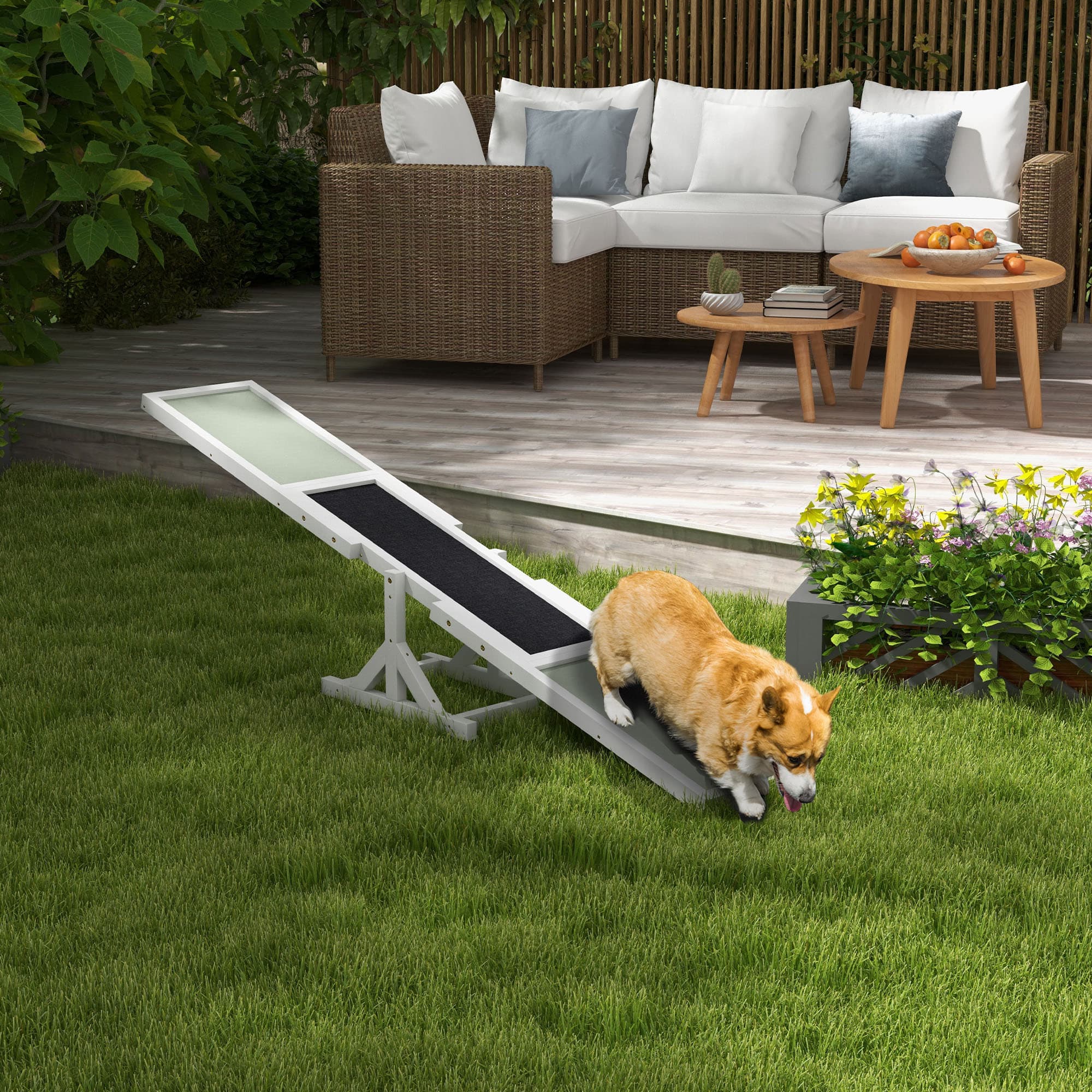  Wooden Dog Agility Seesaw for Training and Exercise, White