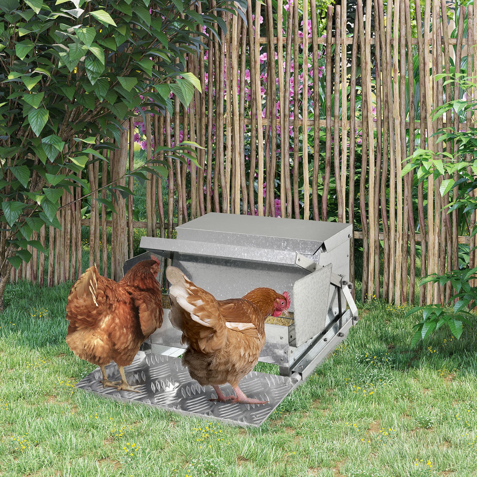  25 lbs Capacity Automatic Chicken Poultry Feeder with a Galvanized Steel and Aluminium Build, Weatherproof Design