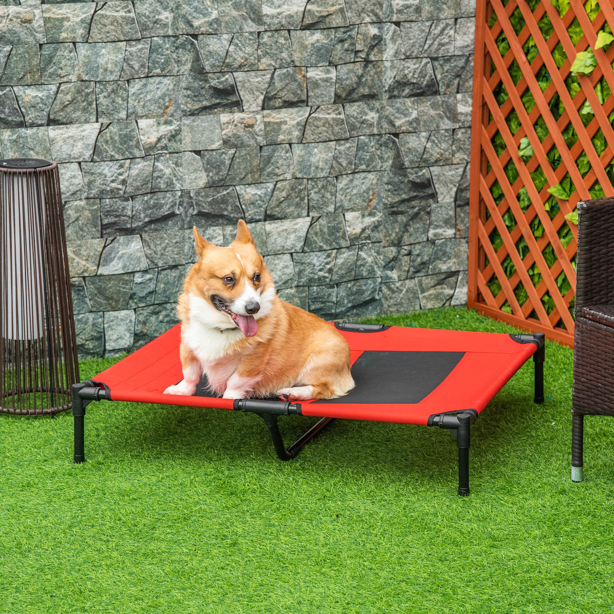  36" x 30" Elevated Cooling Summer Dog Cot Pet Bed With Mesh Ventilation - Red