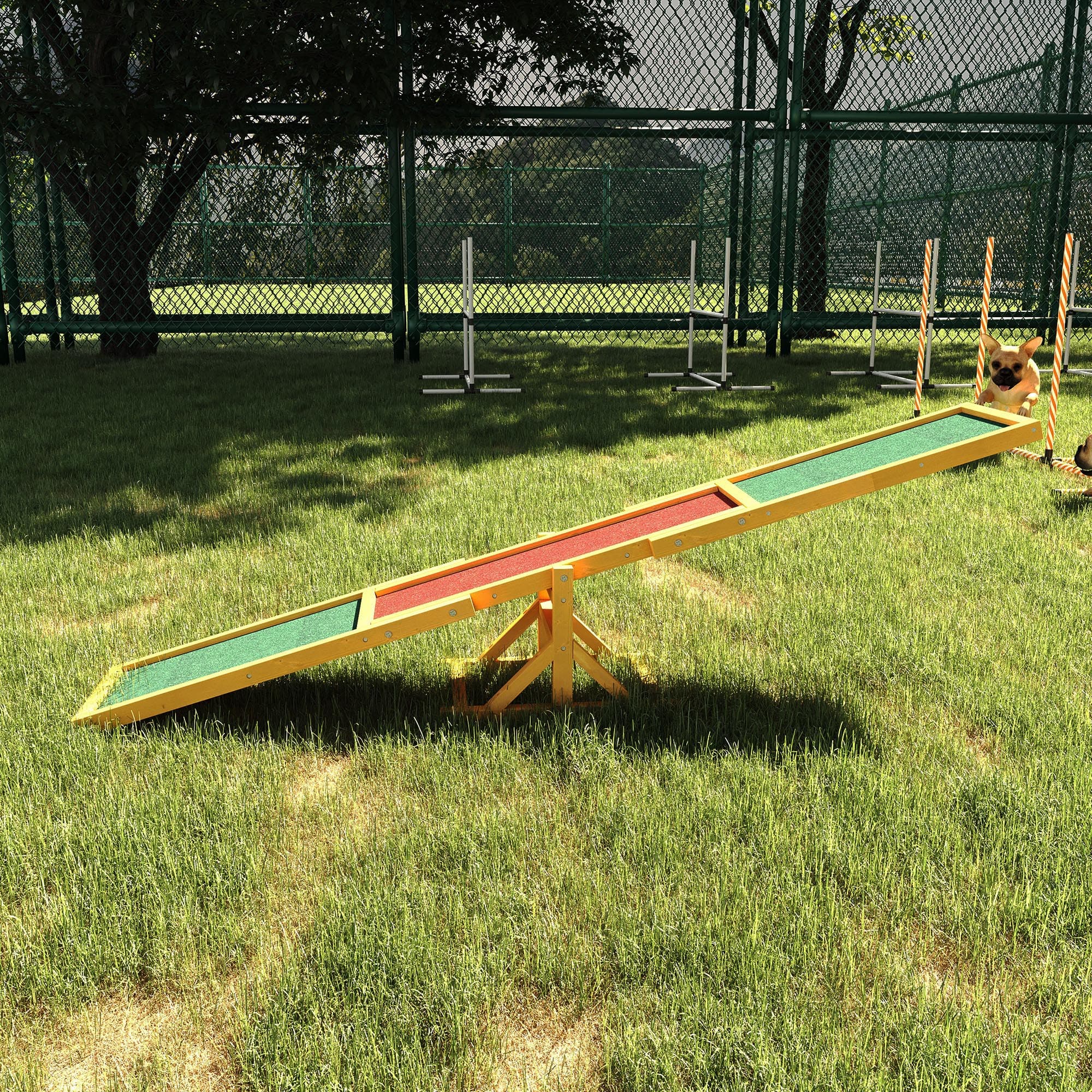  Wooden Dog Agility Seesaw for Training and Exercise, Platform Equipment Run Game Toy, Weather Resistant Pet Supplies, 71" L x 12" W x 12" H, Natural