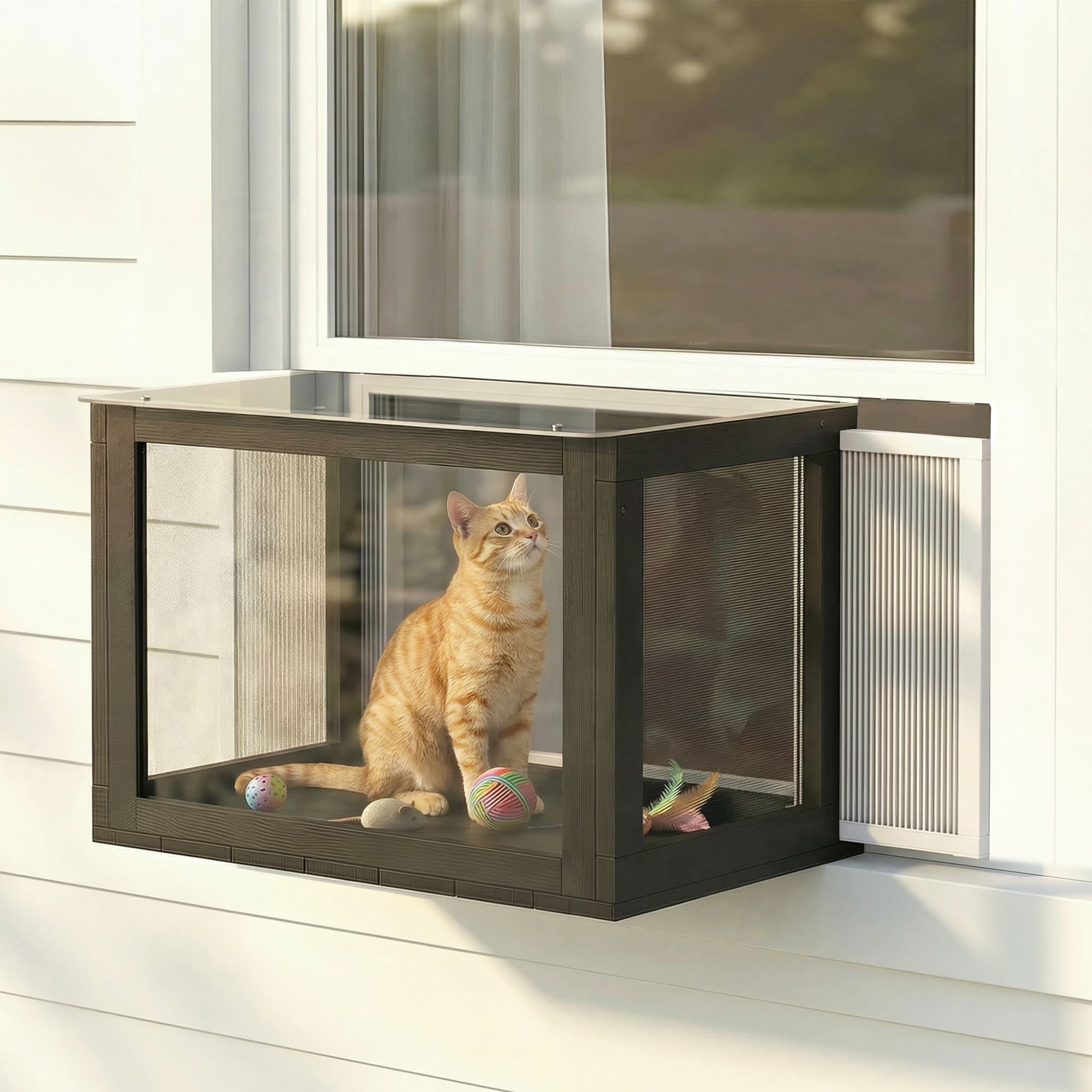  Catio Outdoor Cat Enclosure 25"–41" Outdoor Cat House for Sunbathing, Napping & Overlooking