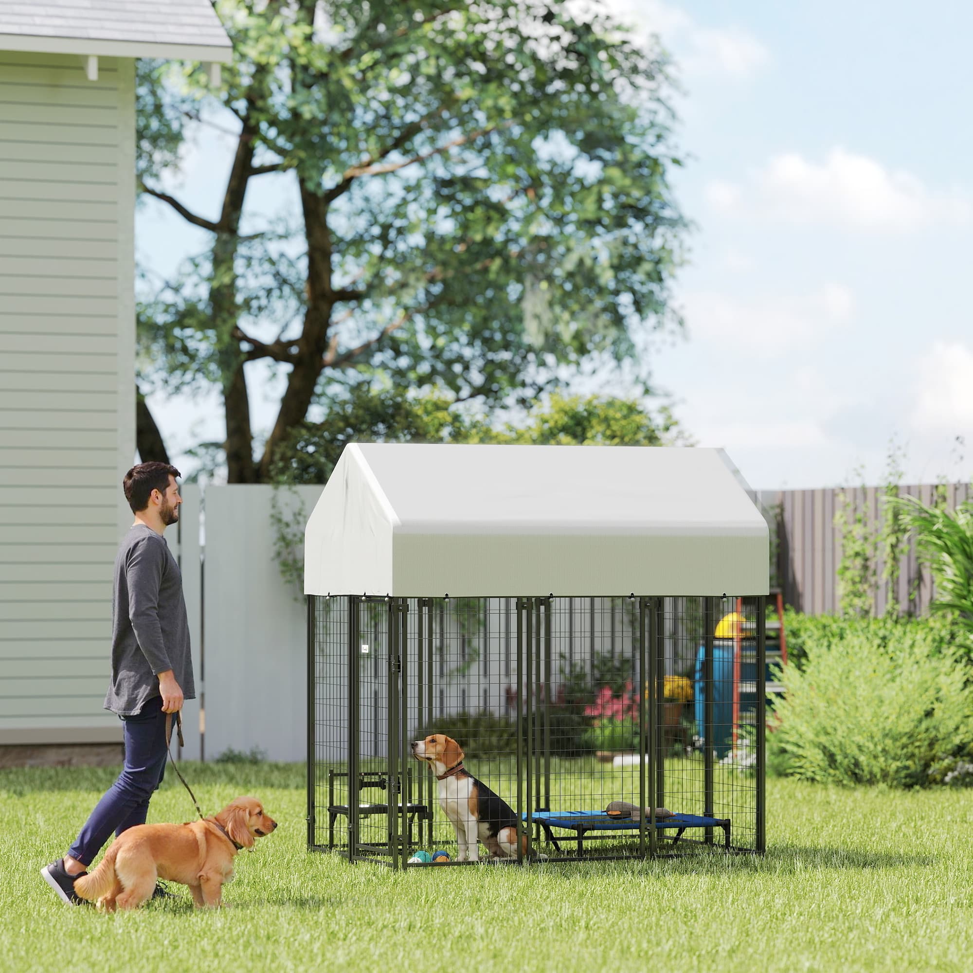  Outdoor Dog Kennel with Roof, 6' x 4' x 6' Heavy Duty Welded Wire Dog Playpen Enclosure with Escape-proof Lock