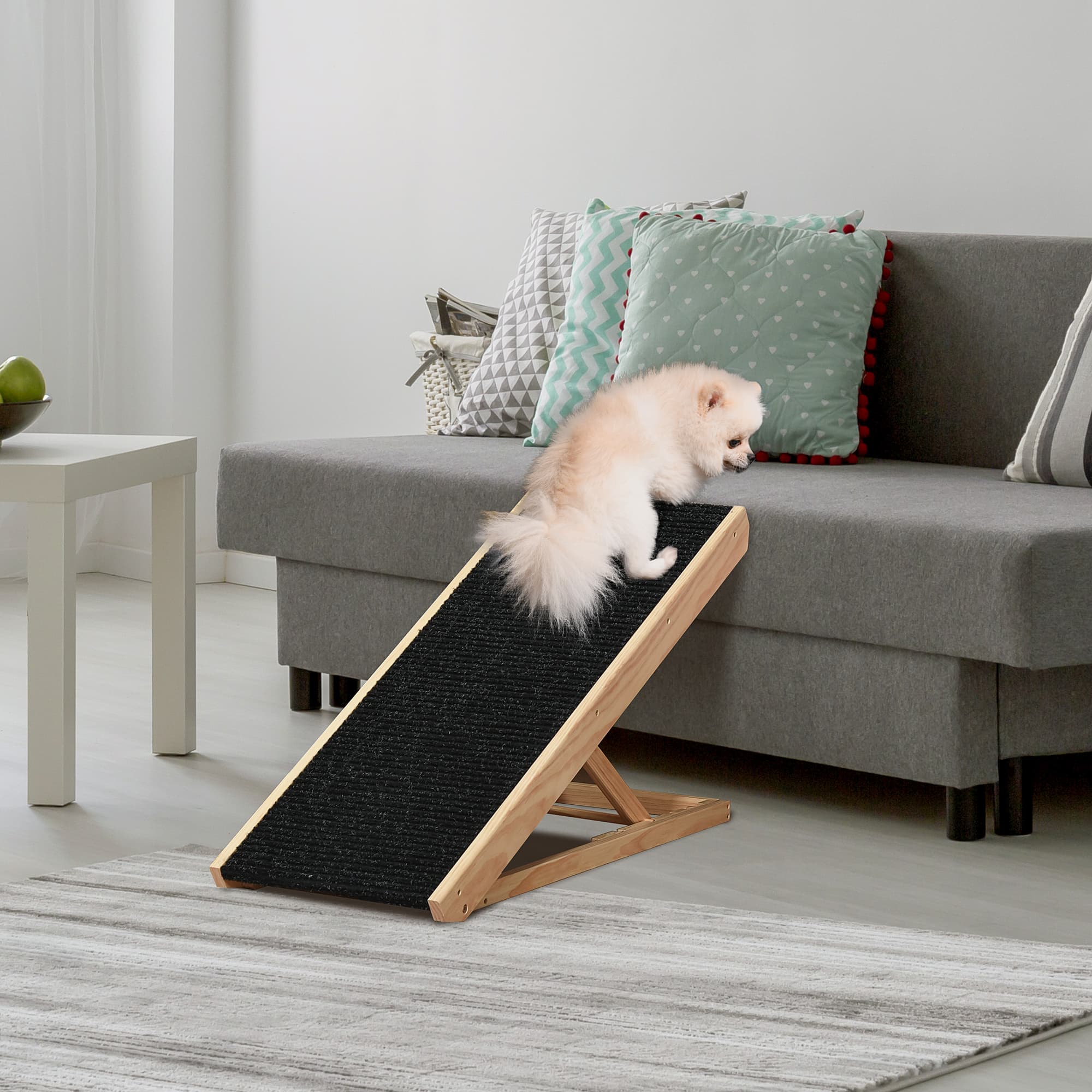  Elevated Dog Ramp for Bed, Foldable and Height Adjustable Pet Ramp for Cats with Non-Slip Finish, Pine 35.5" L x 16" W x 24" H, Black