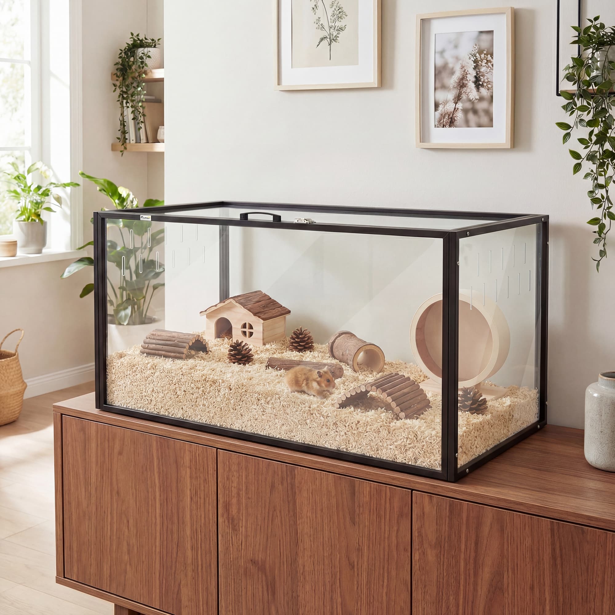  Large Acrylic Hamster Cage, Chewproof Guinea Pig Cage with Openable Top, for Hedgehog, Dwarf Hamster, Rat