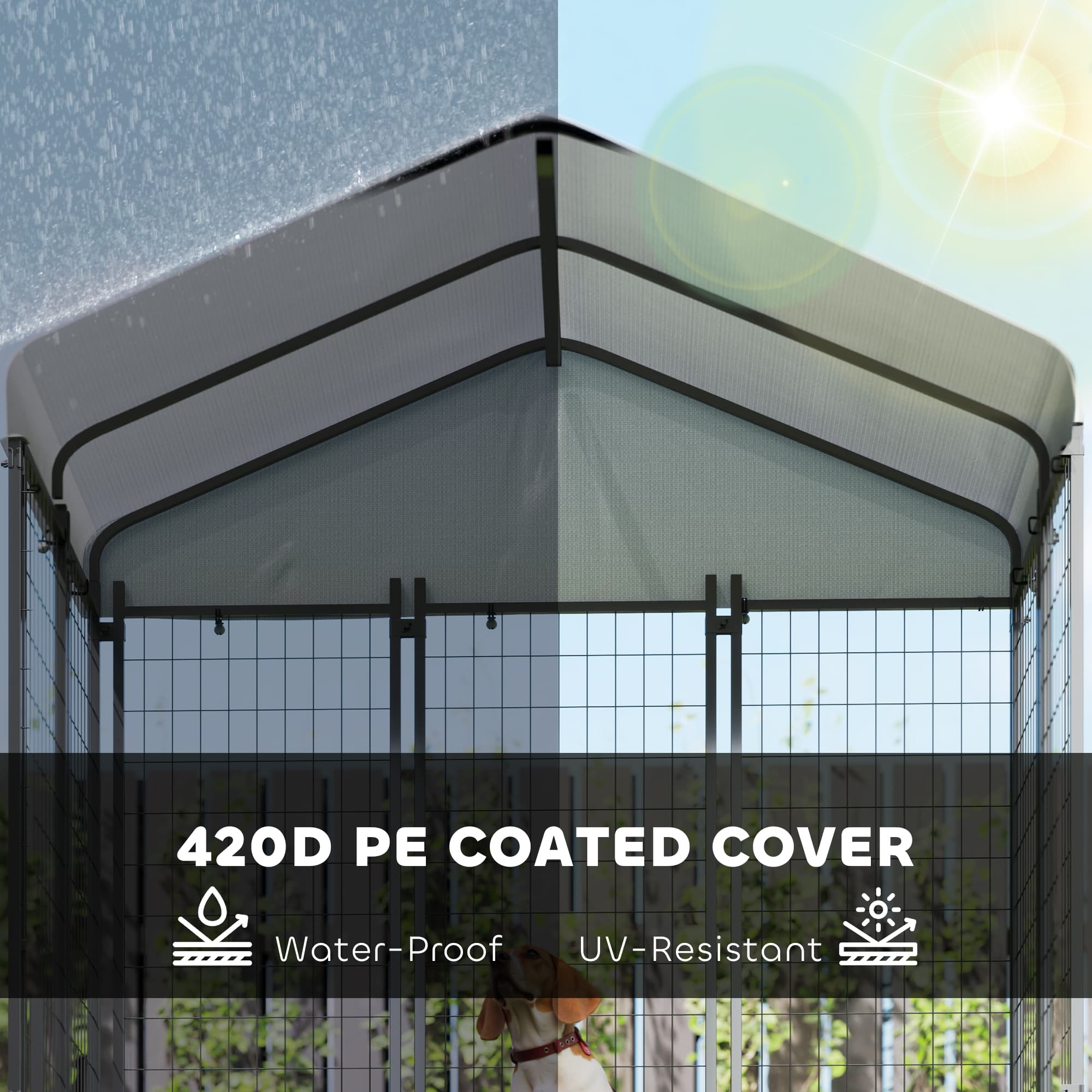 5.9 X 5.9 X 6 Outdoor Dog Kennel With Roof, Rotating & 4-Level Adjustable Bowls