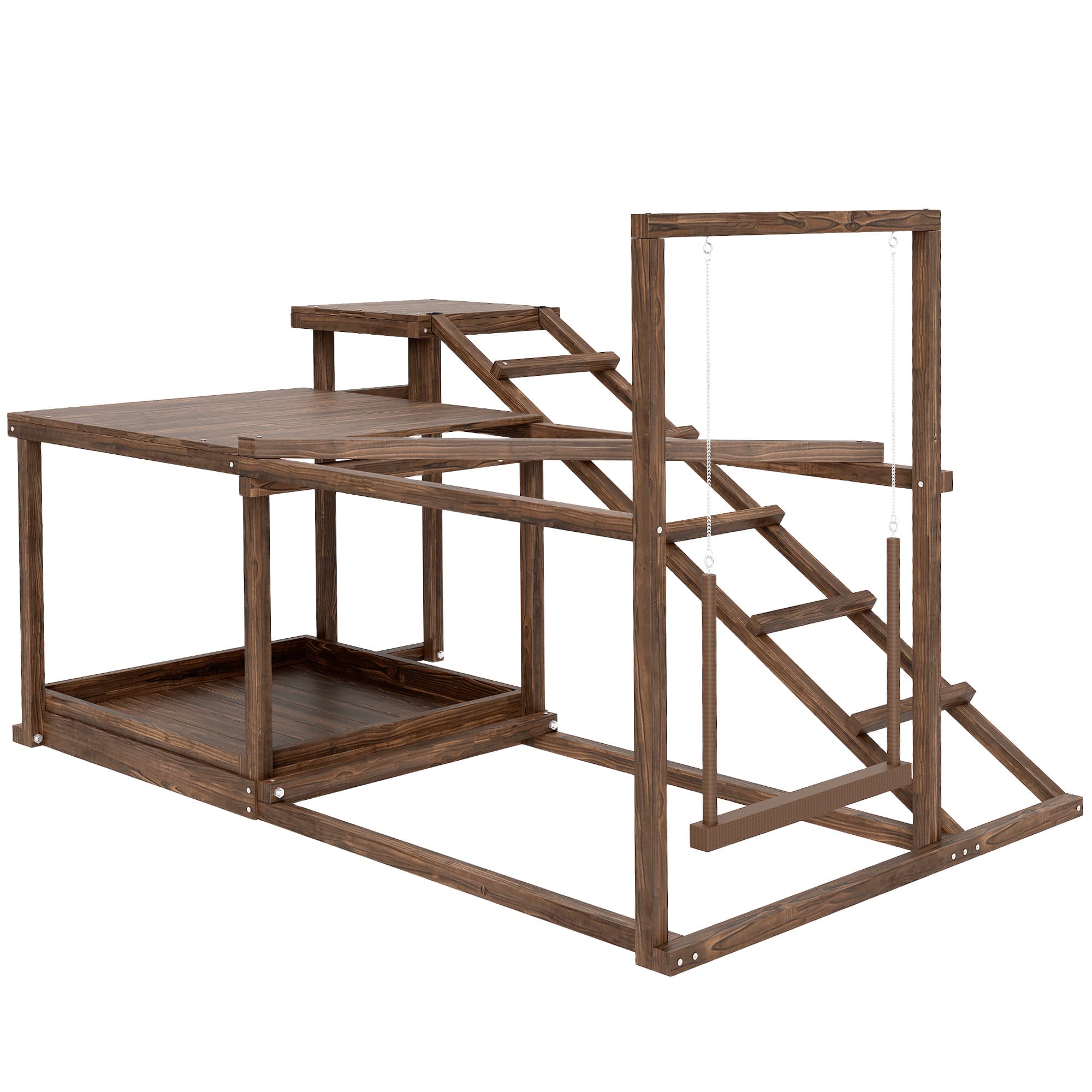 Wooden Chicken Activity Play Set With Perch, Swing, Ladder, Platforms, Feeder Storage, Coffee
