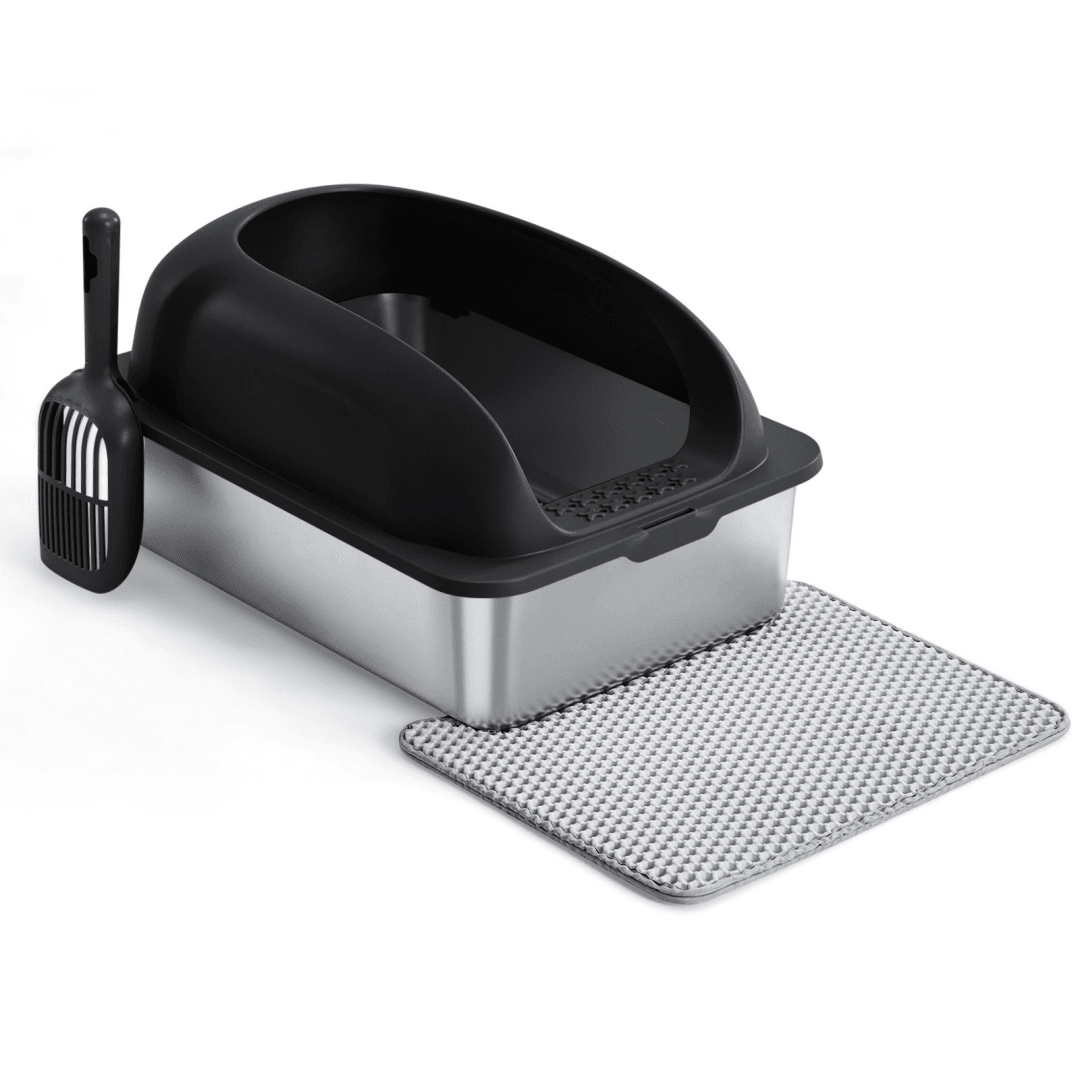 Stainless Steel Cat Litter Box With Lid, Large Cat Litter Box For Big Cats, Scoop And Mat Included